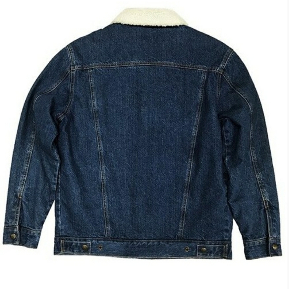 Men's casual denim sherpa jacket, dark blue, sizes small to 2XL - Picture 2 of 8